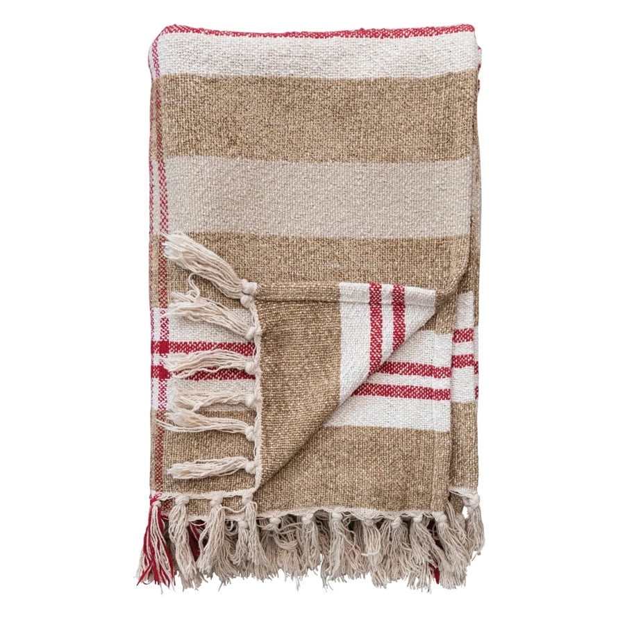 Plaid Recycled Chenille & Cotton Throw with Fringe