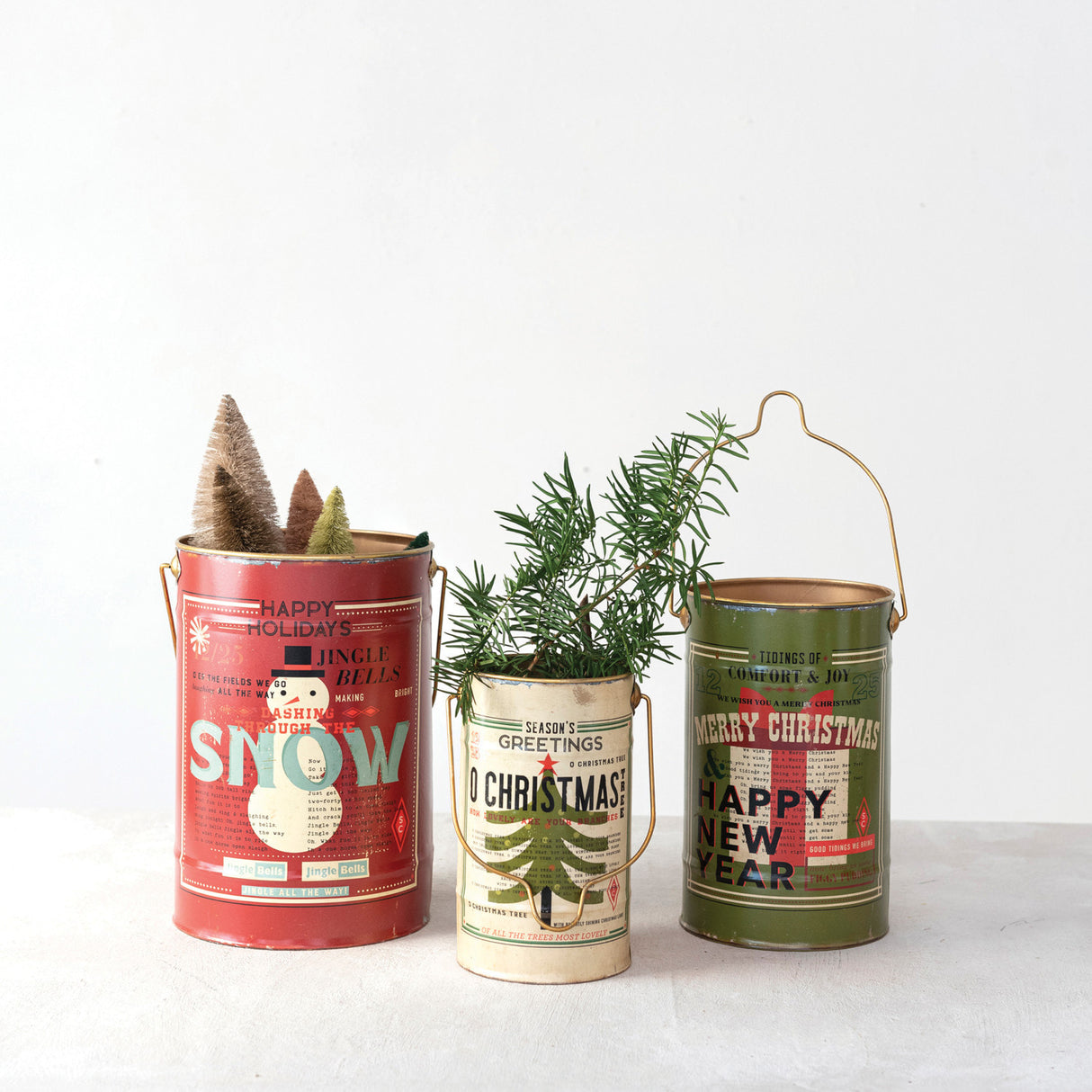 Holiday Metal Buckets with Handles