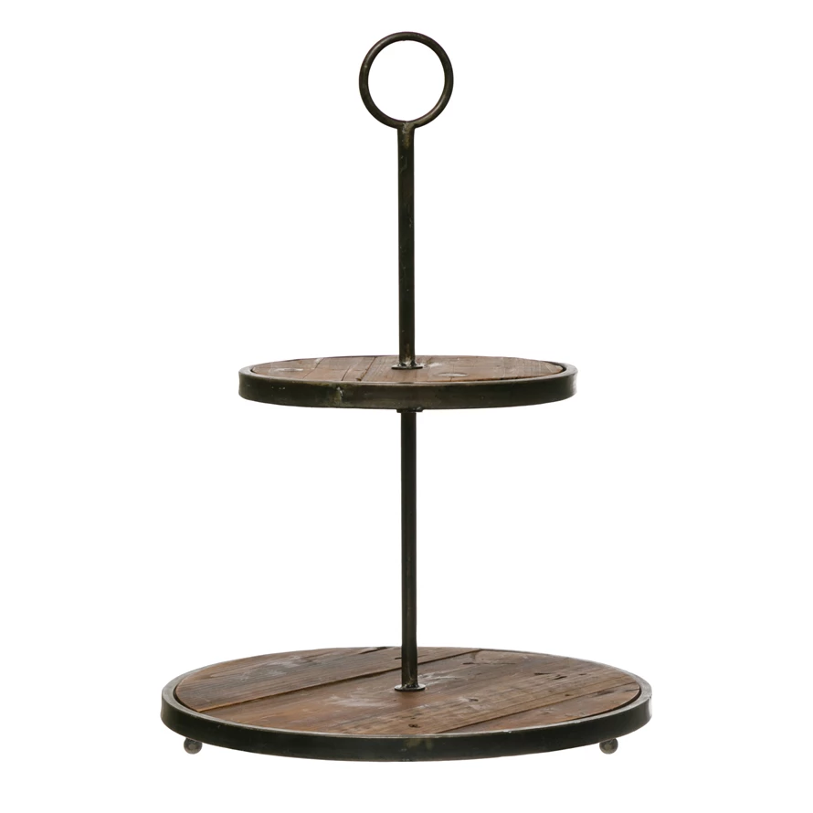 Wood and Metal 2-Tier Tray