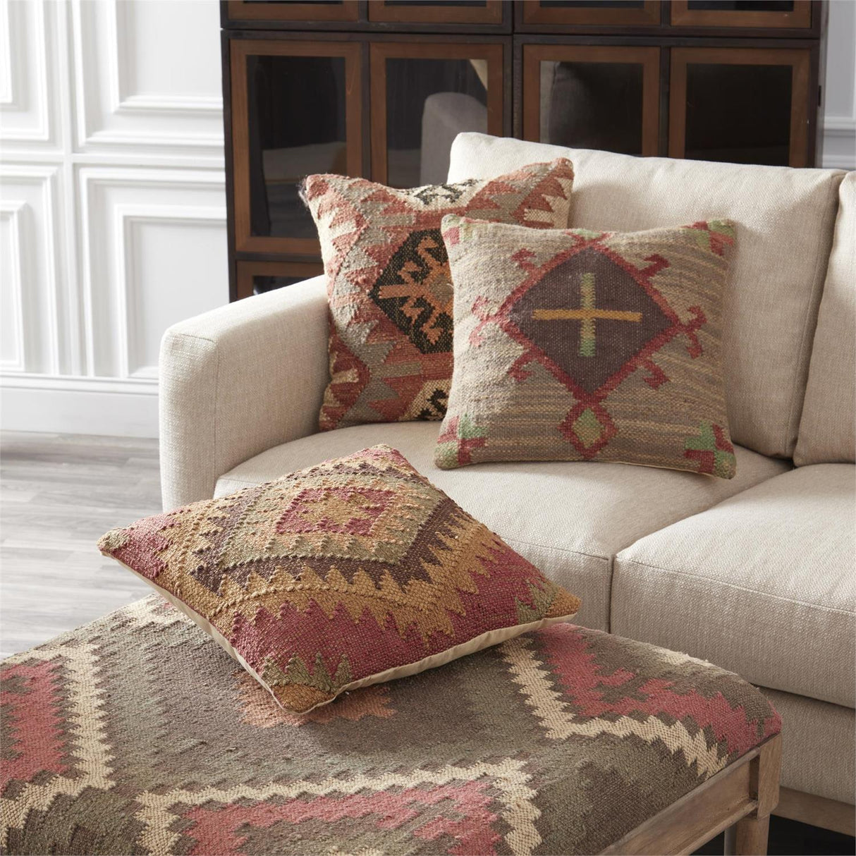 Square Kilim Pillow with Aztec Cross Pattern