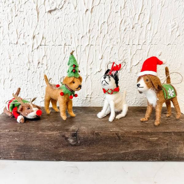 Wool Felt Dog Ornaments in Christmas Outfits