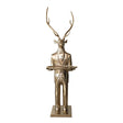 Oversized cast aluminum deer butler figure with gold finish holding tray