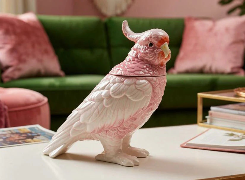Pink Ceramic Cockatoo Lidded Jar