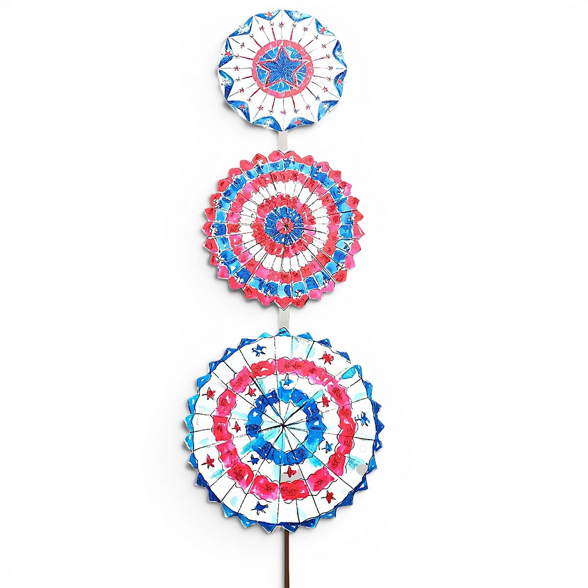 patriotic pinwheel topiary metal garden stake red white blue outdoor americana decor