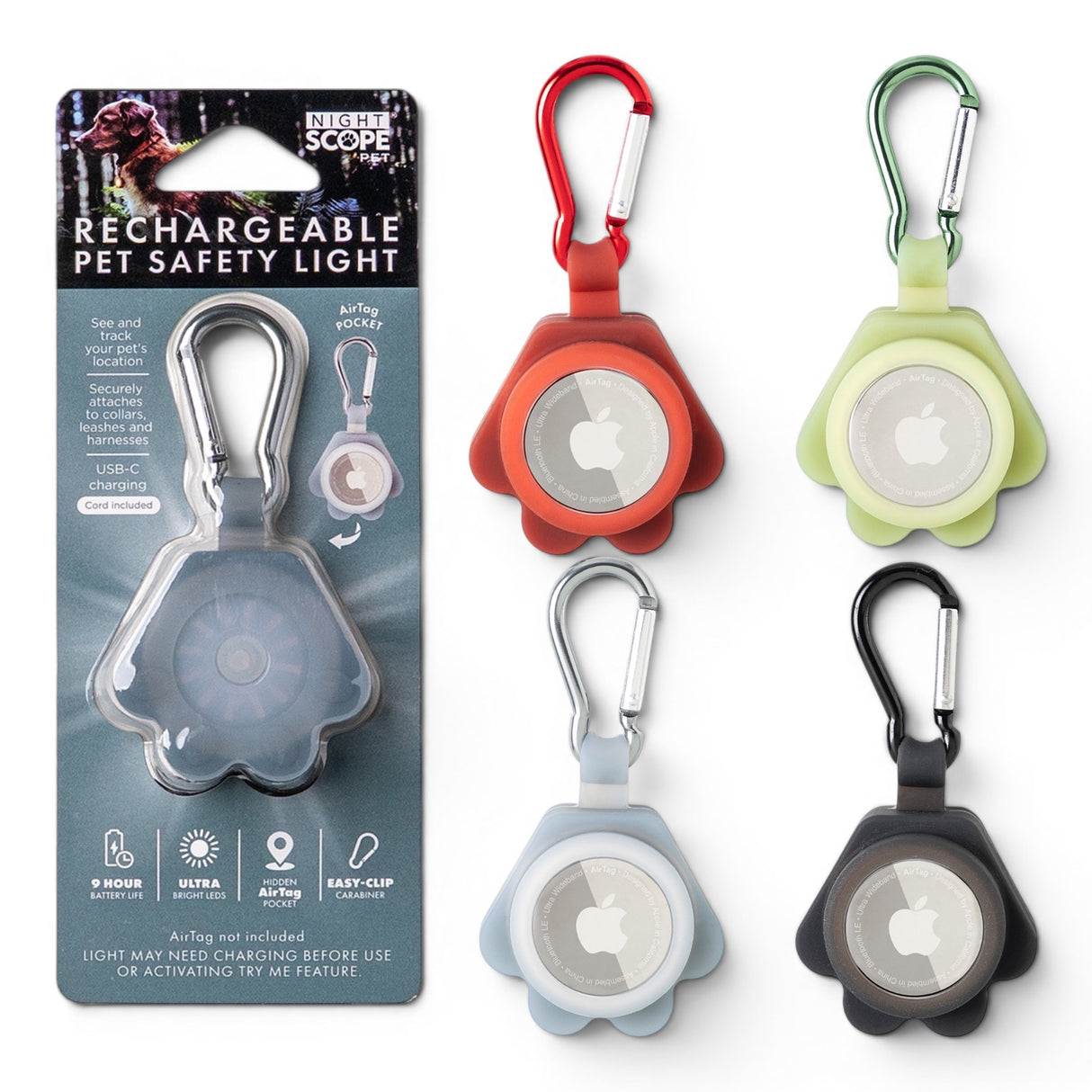 LED pet safety light with AirTag holder dog collar clip rechargeable