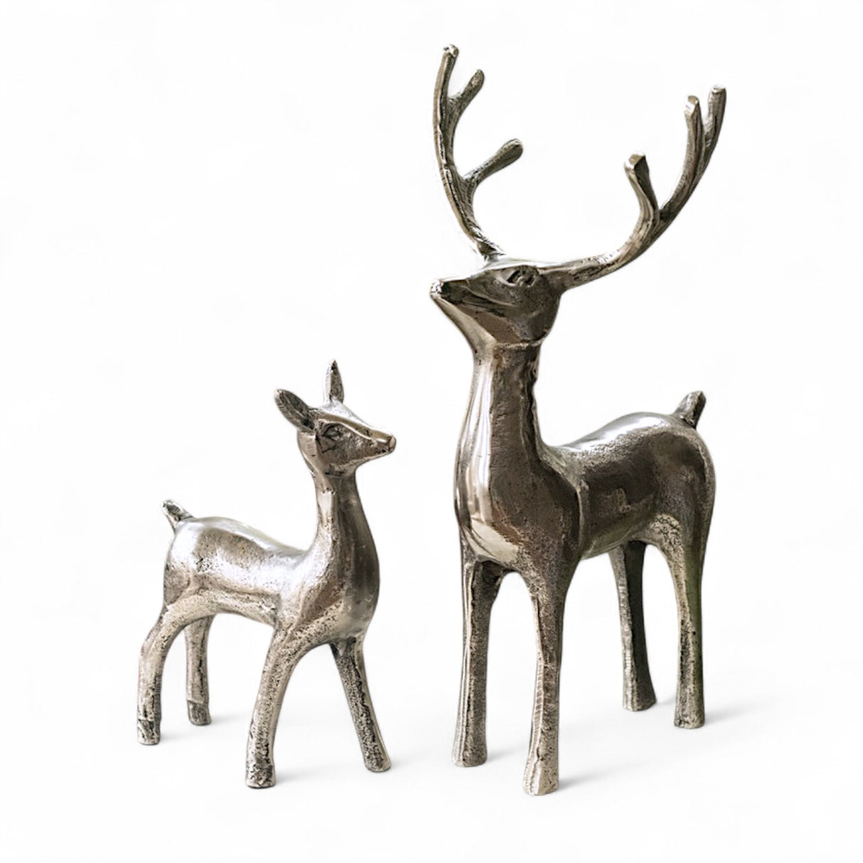 Pewter aluminum reindeer and calf aluminum figurines
