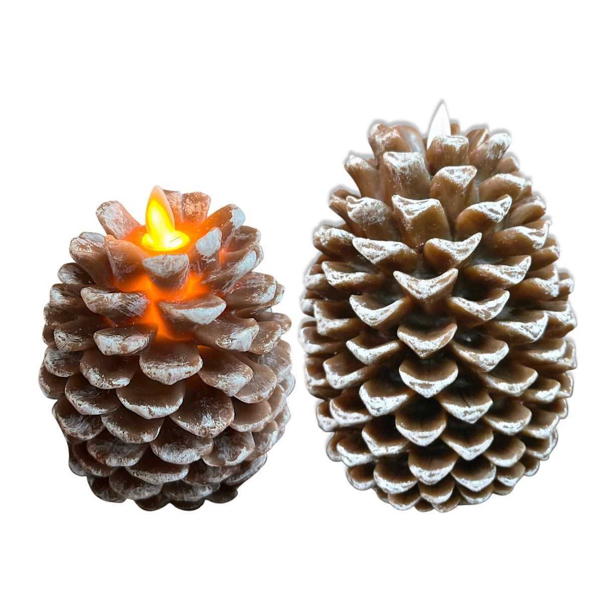 Pinecone shaped LED candles with moving flame in two sizes