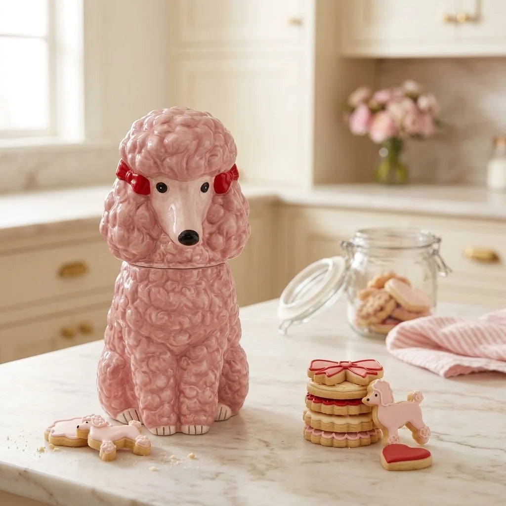 Pink Ceramic Poodle Cookie Jar