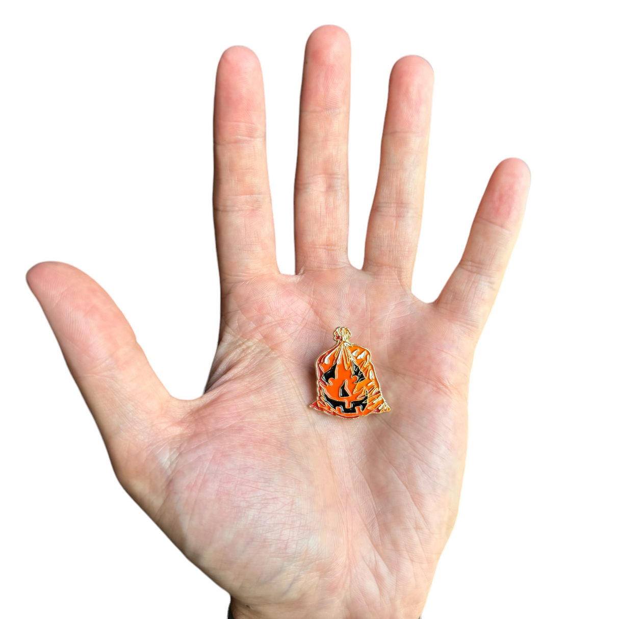 Pumpkin Jack O'Lantern Leaf Bag Enamel Pin