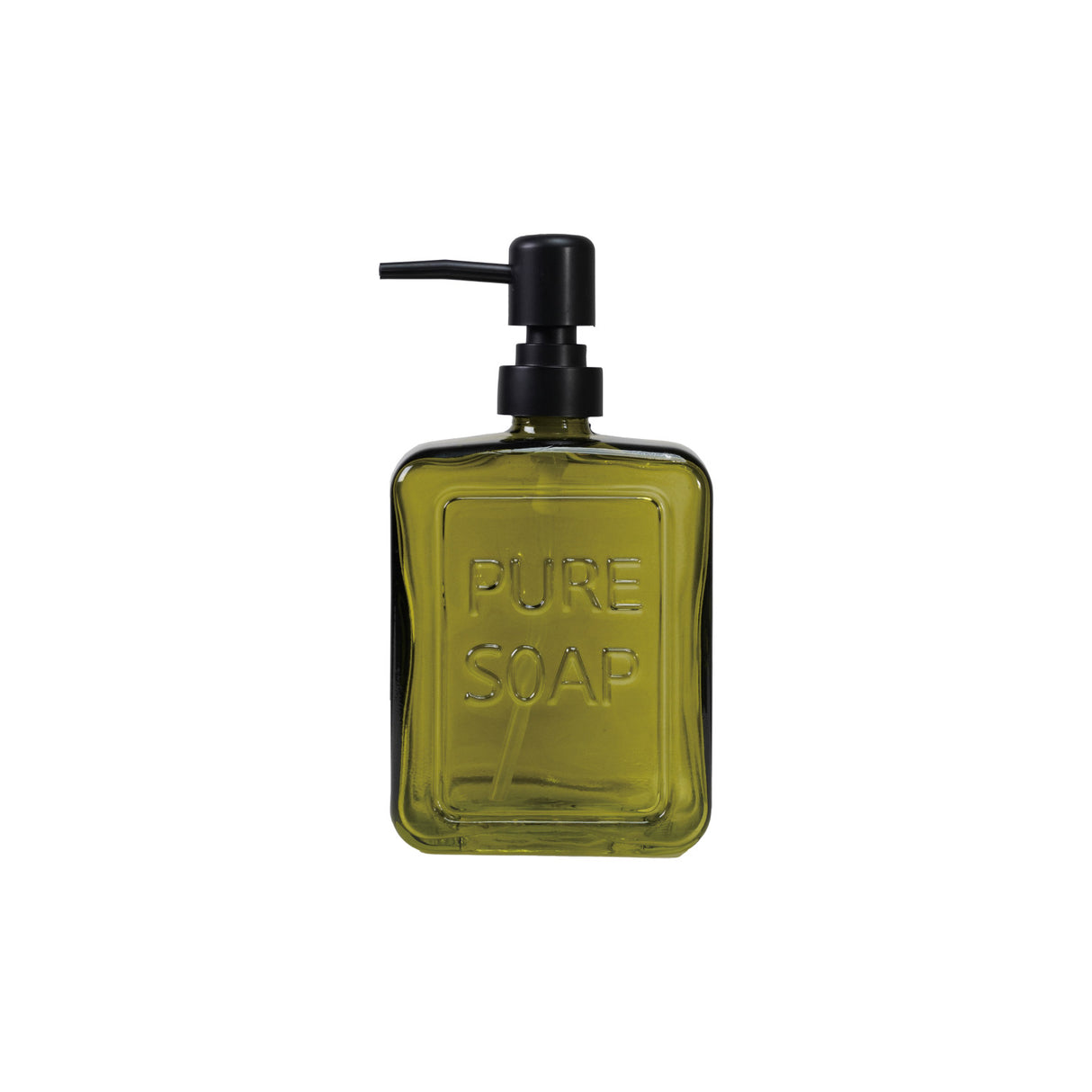 embossed pure soap green glass soap pump dispenser by Creative Co-Op