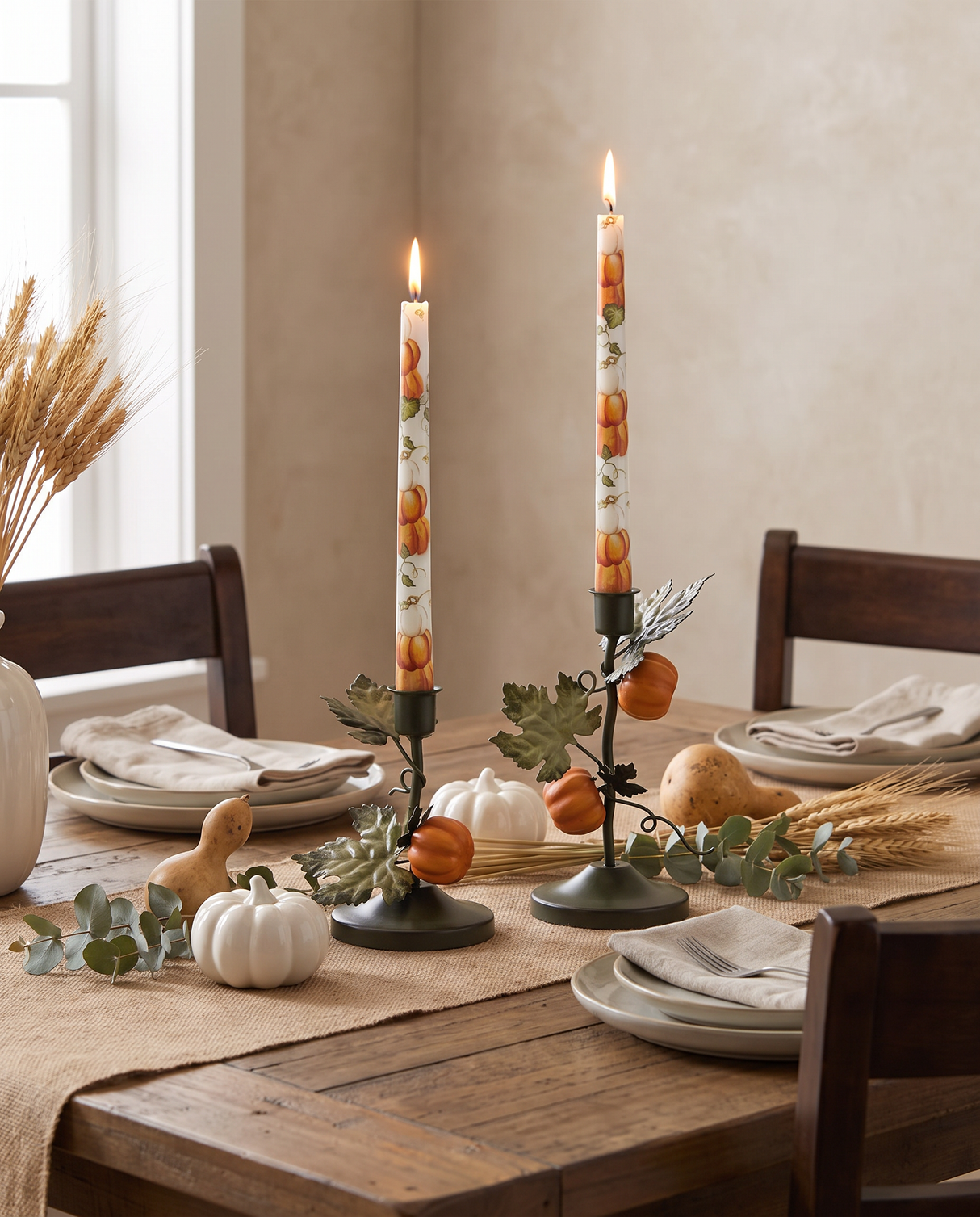 Pumpkin Vine Metal Taper Candle Holder