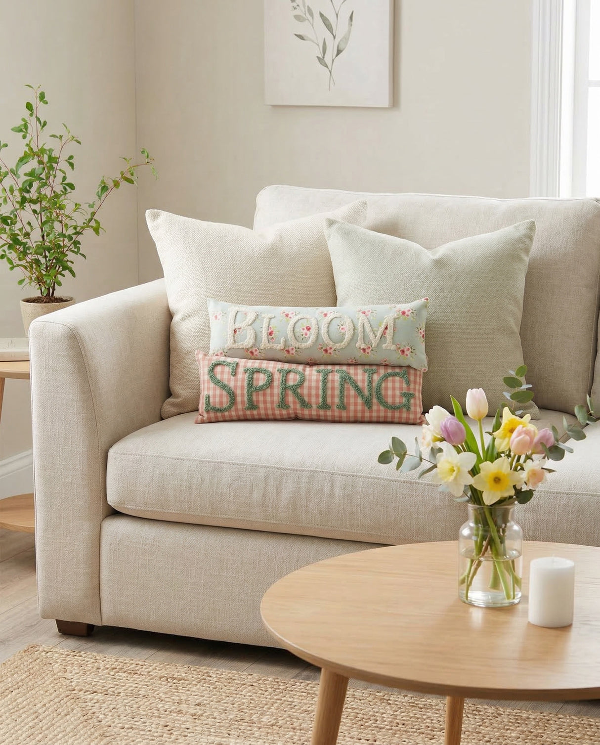 Bloom & Spring Embroidered Lumbar Pillow