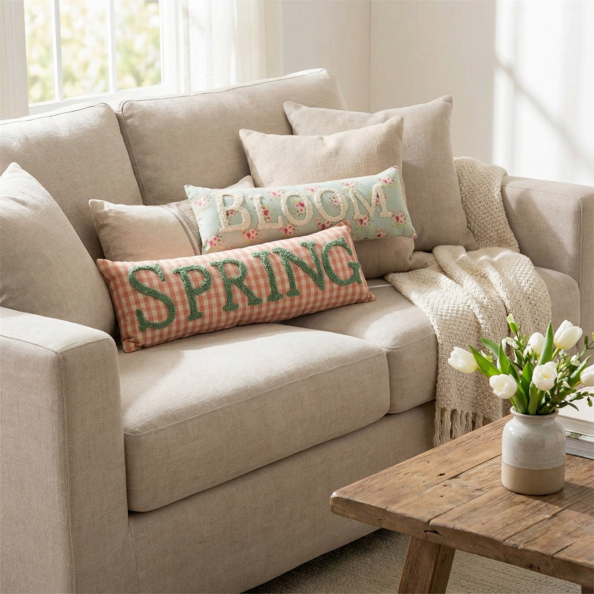 Bloom & Spring Embroidered Lumbar Pillow