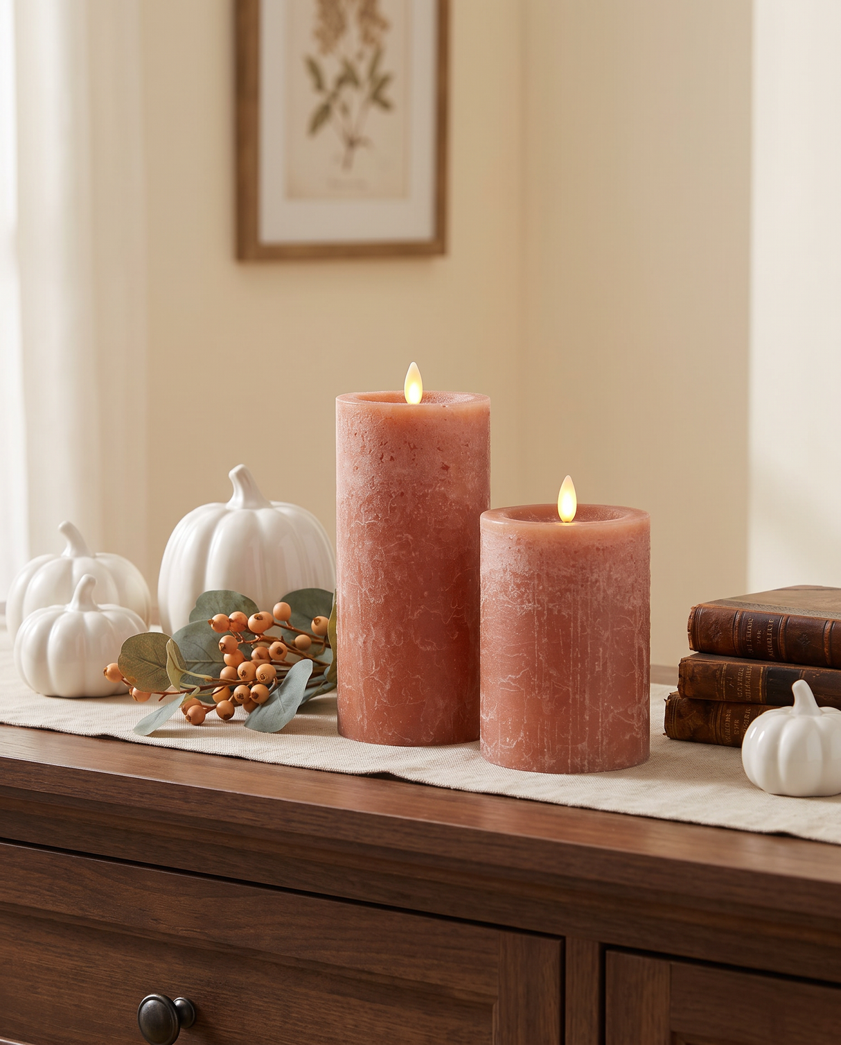 Rust Brown Seaglass Wax Luminara Flameless Pillar Candle