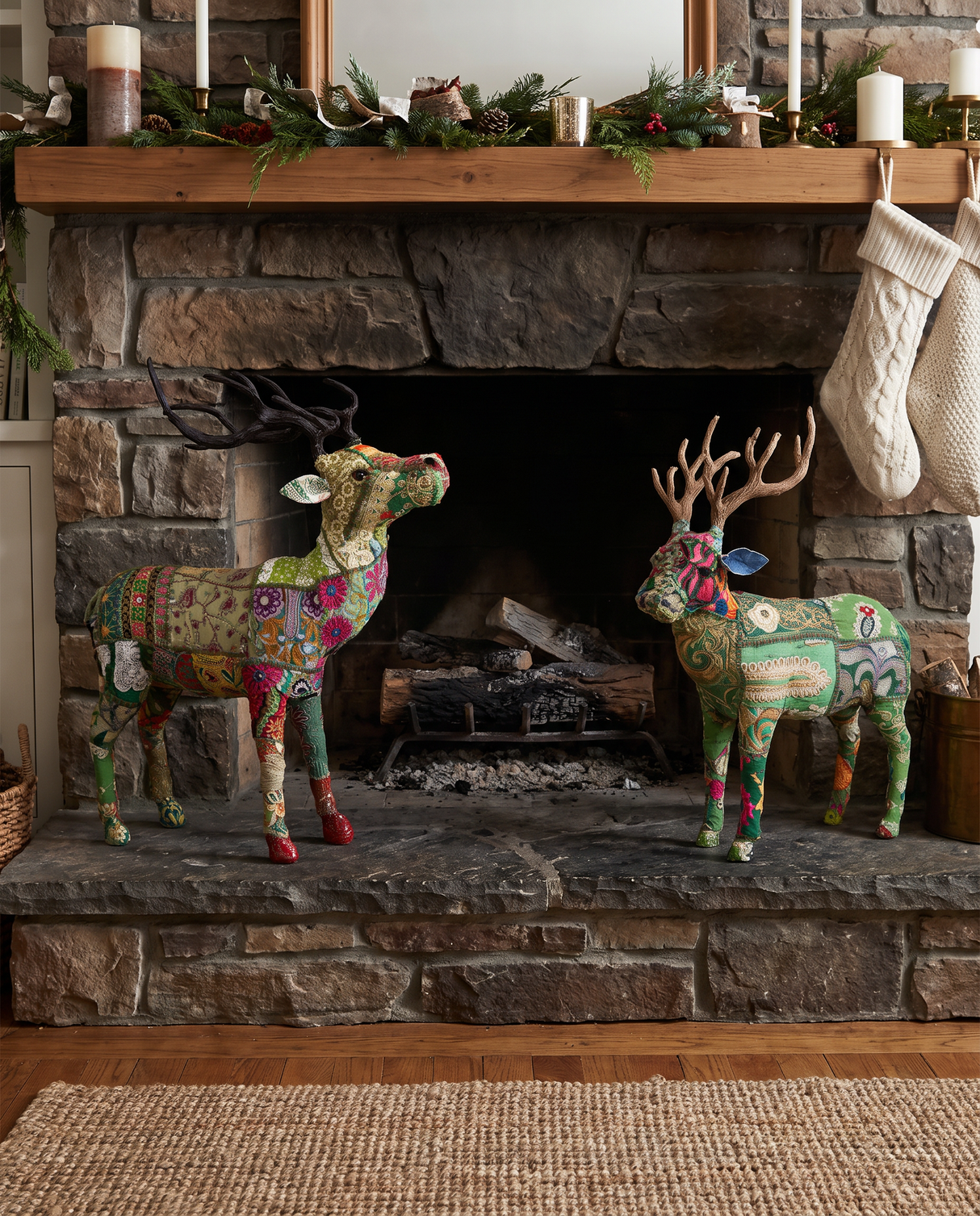 Kantha Patchwork Reindeer Figurine