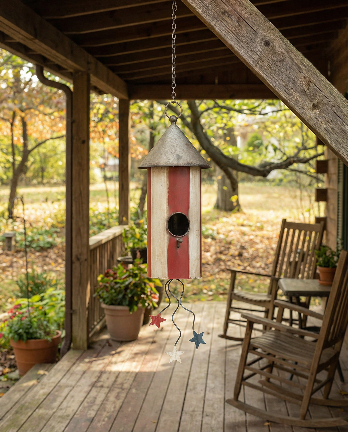 Red & White Striped Firework Hanging Birdhouse