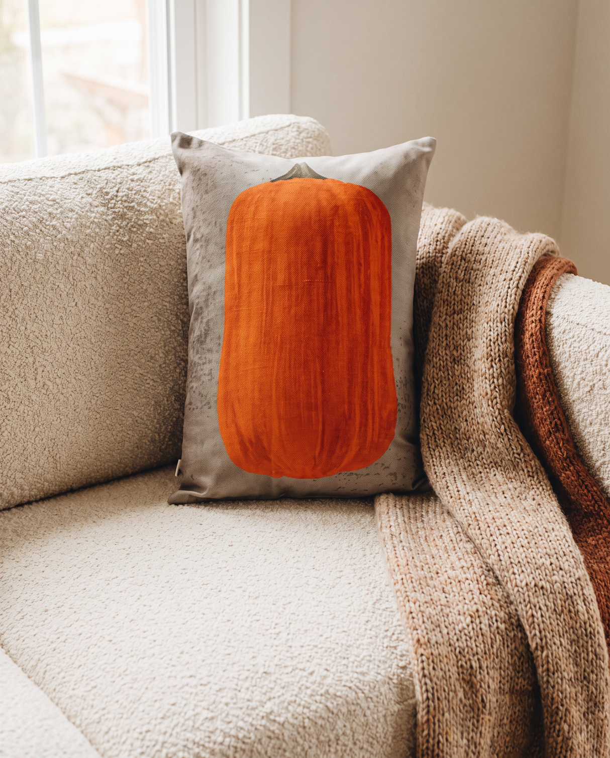 Primitive Orange Pumpkin Lumbar Pillow