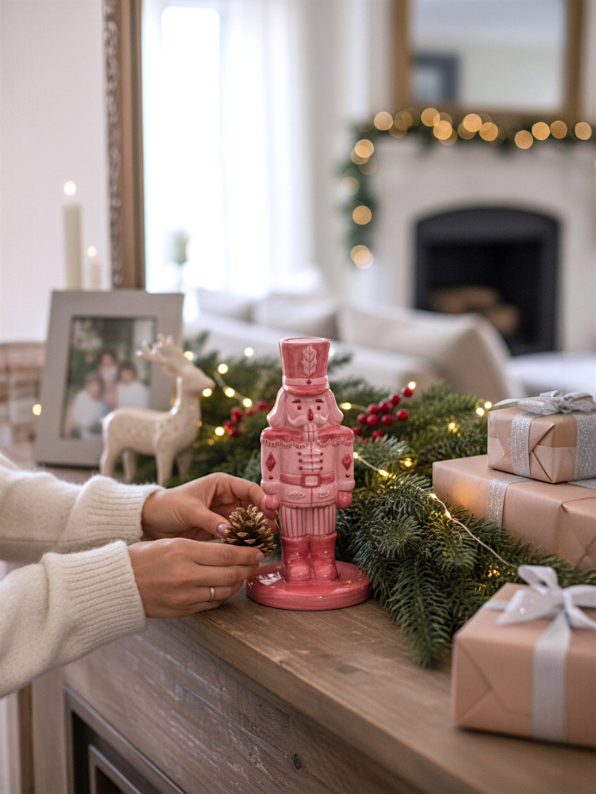 Pink & Red Ceramic Nutcracker Taper Candle Holder