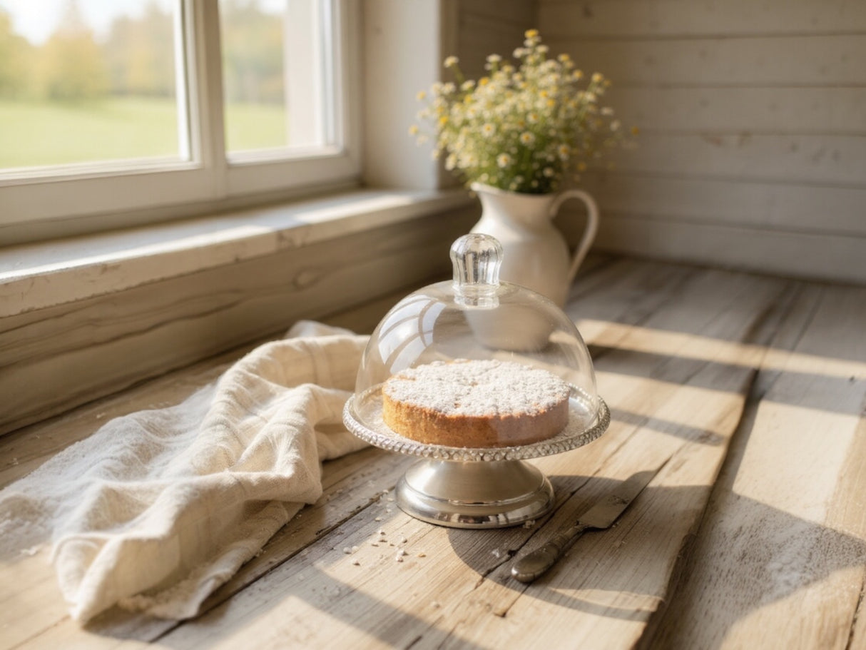 Glass Cloche with Silver Aluminum Pedestal