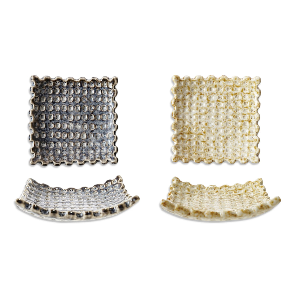 reactive glaze ceramic trinket dish textured square jewelry dish