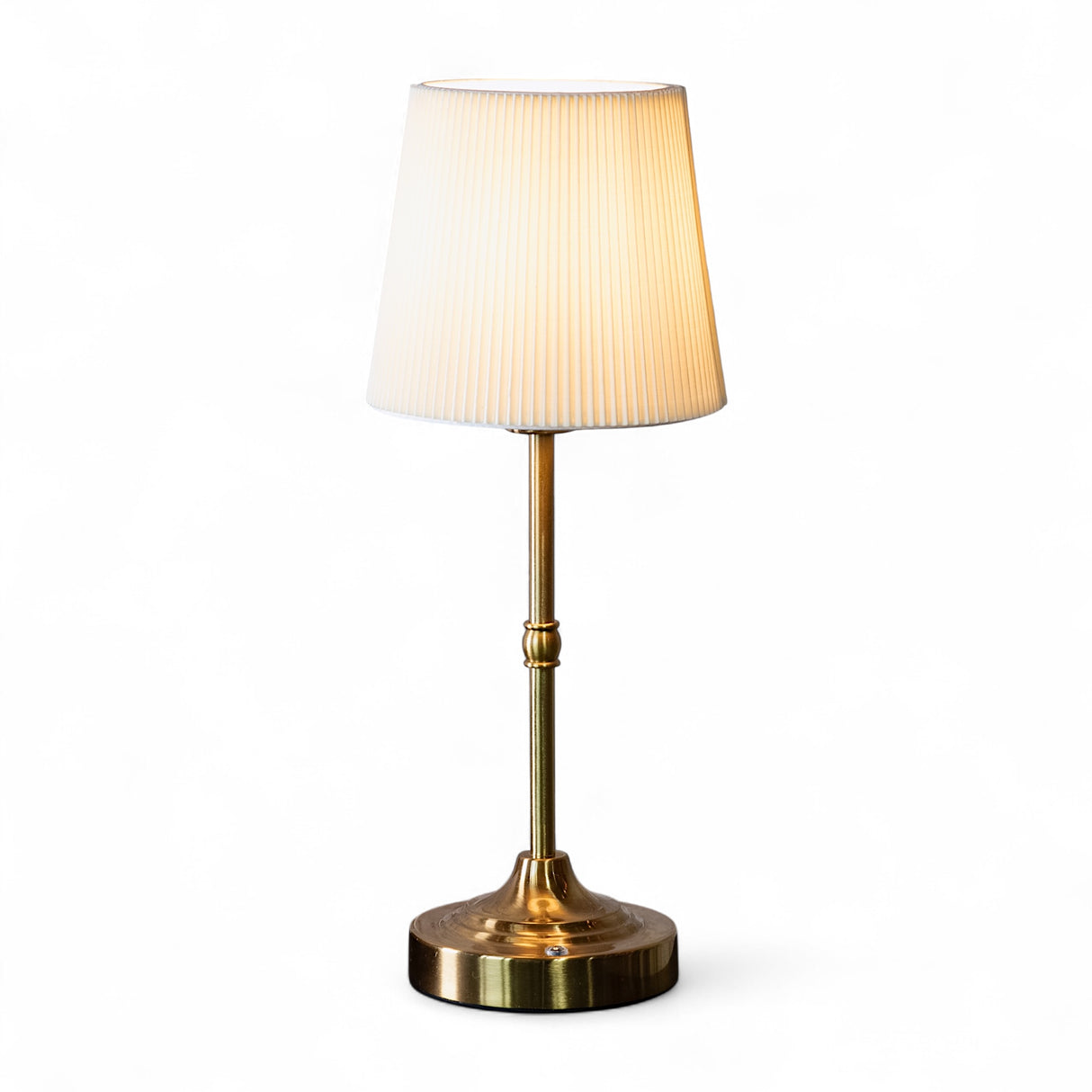 Tall cordless gold LED lamp with touch dimming and USB-C charging, 15.75 inches high
