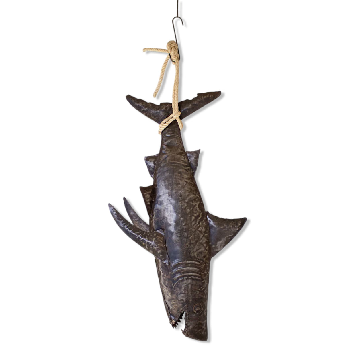 hand hammered recycled metal shark wall decor coastal hanging sculpture