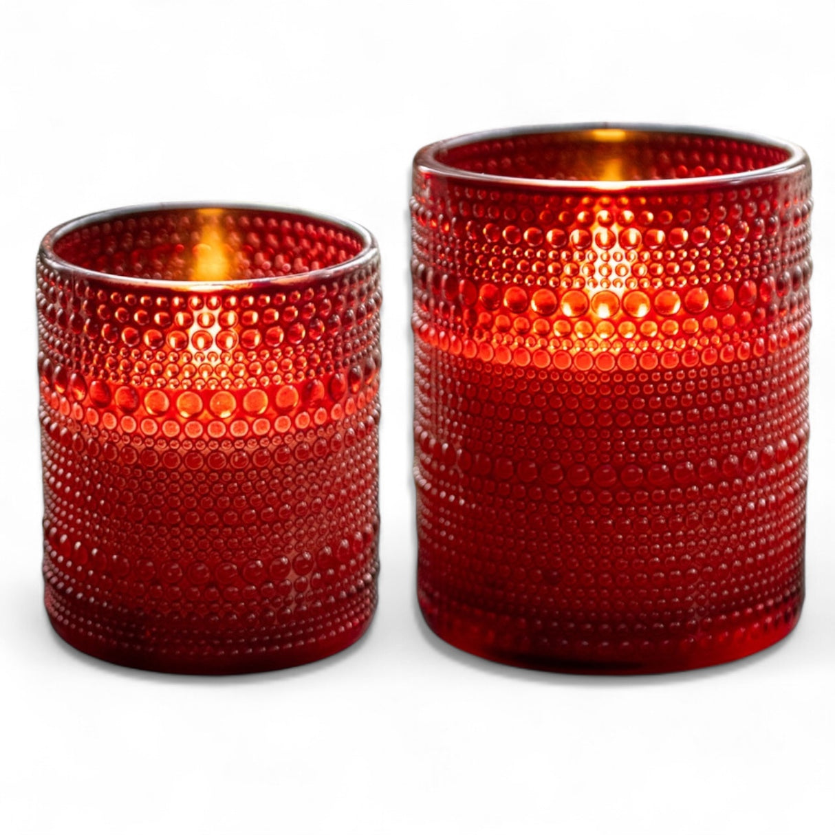Red hobnail glass LED flameless candle with 3D flame effect