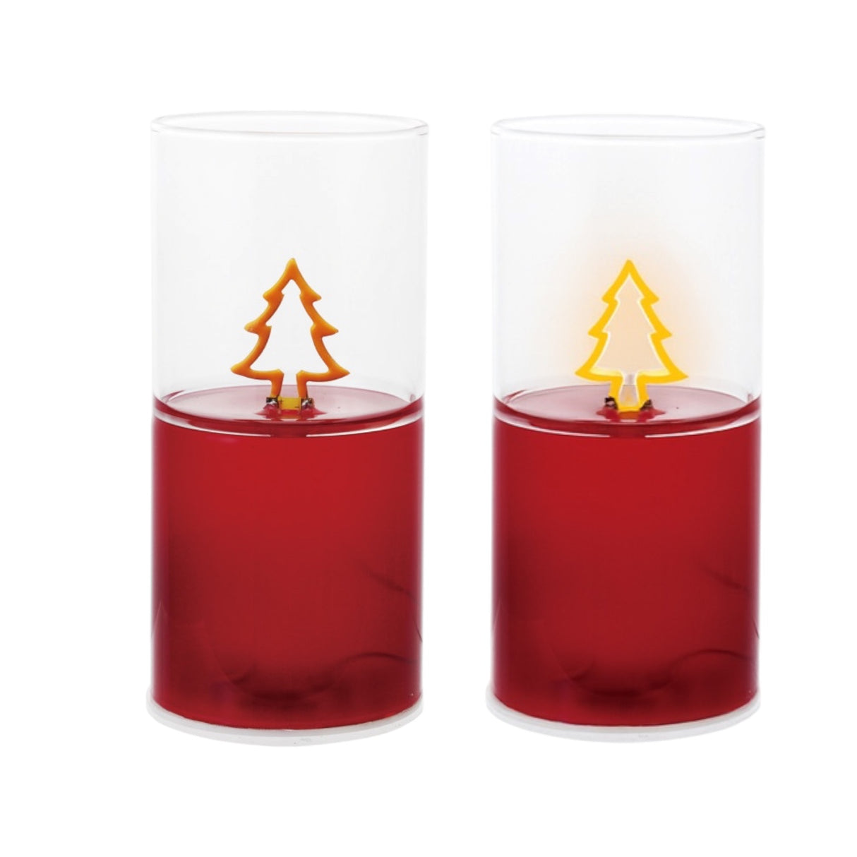 Red glass LED cylinder light with tree-shaped filament and timer
