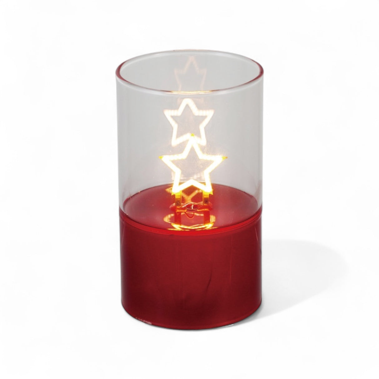 Red glass LED light with glowing star filament and timer function