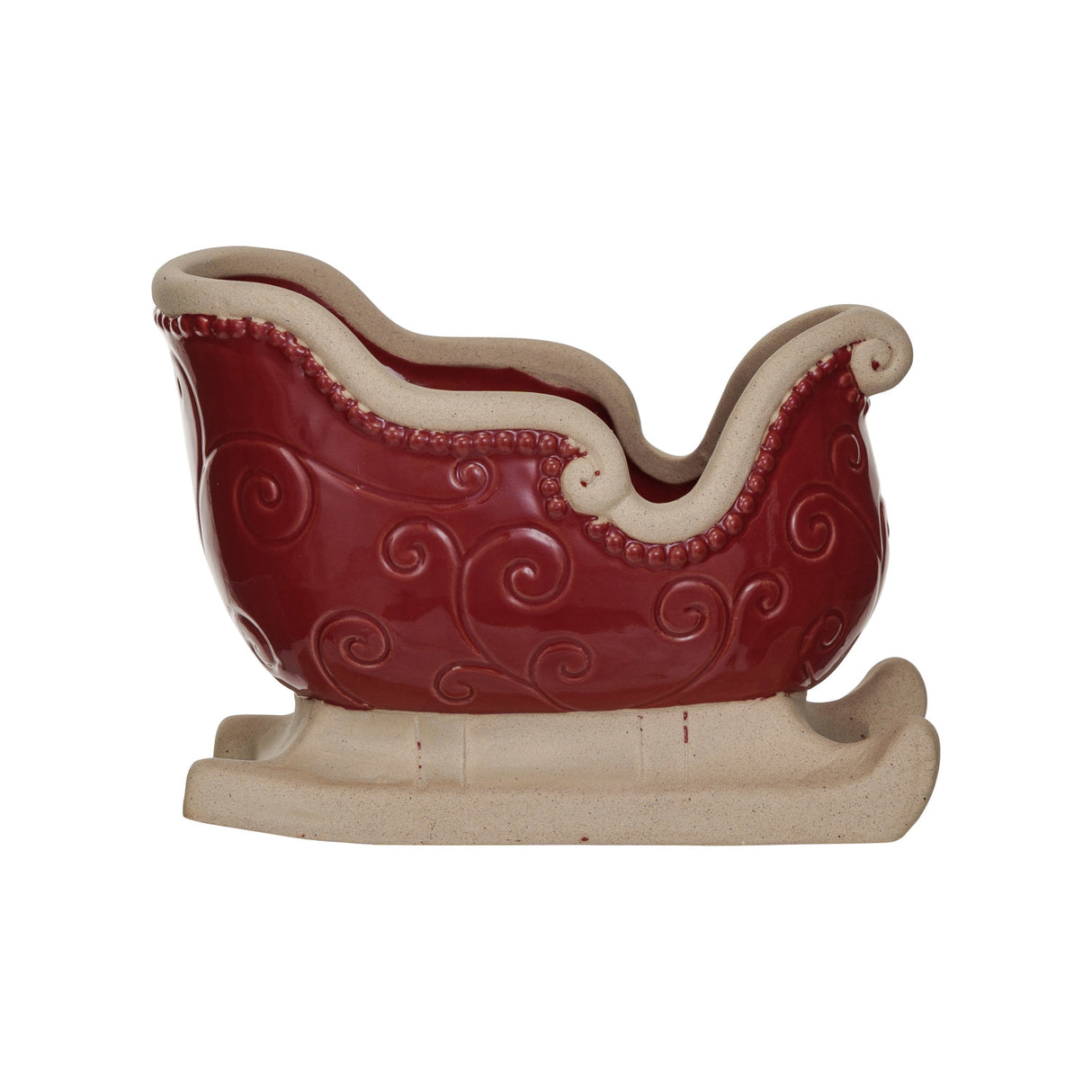 Red Stoneware Sleigh with Debossed Pattern
