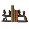 Set of resin bookends with birds on branches in rust finish