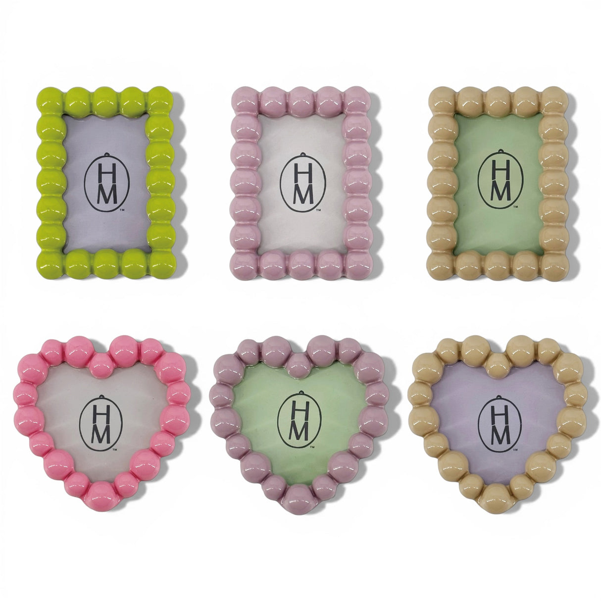 Resin heart photo frame magnet with beaded edge, small magnetic picture frame for fridge display