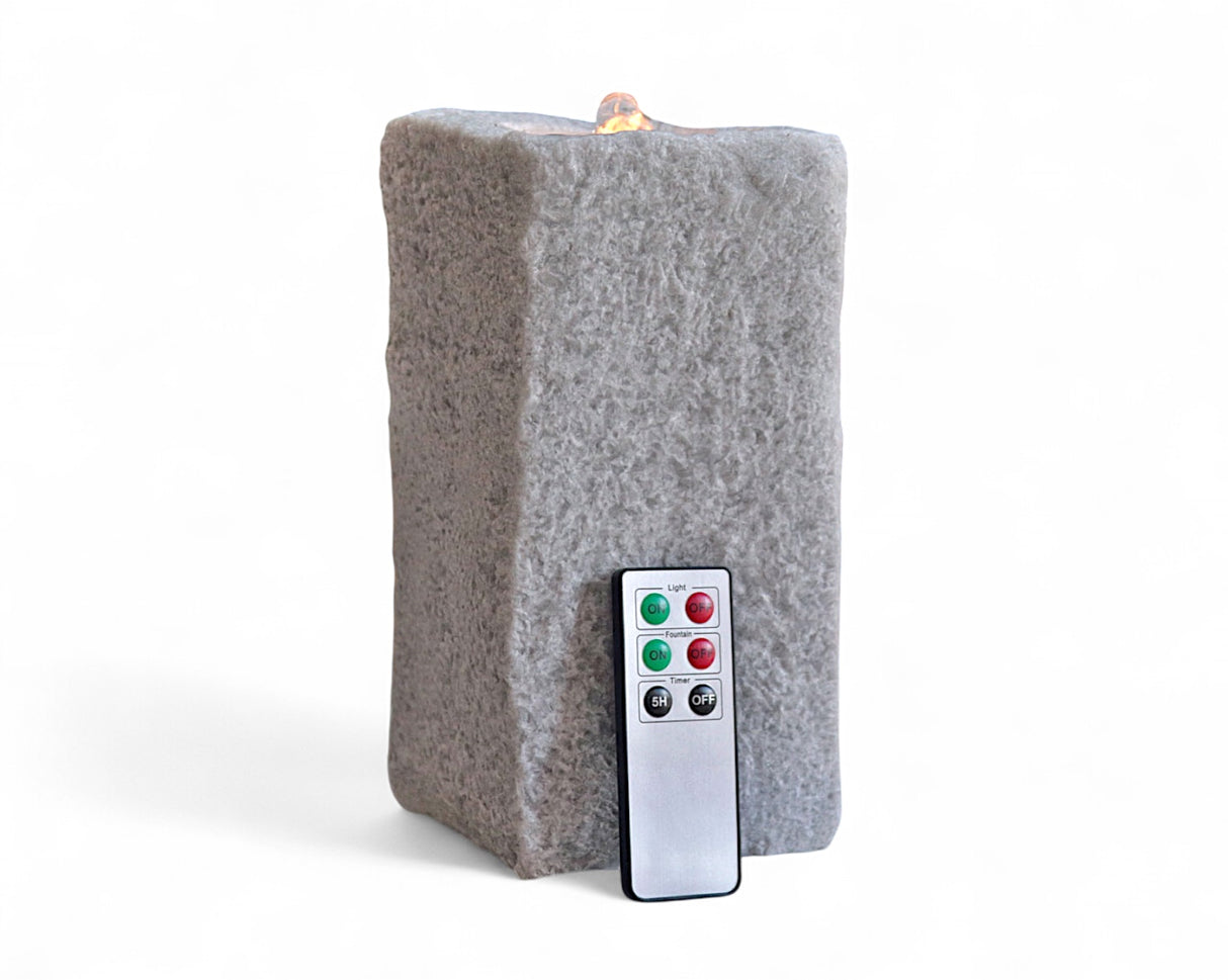 Water Wick LED Grey Stone Fountain Wax Candle with Remote