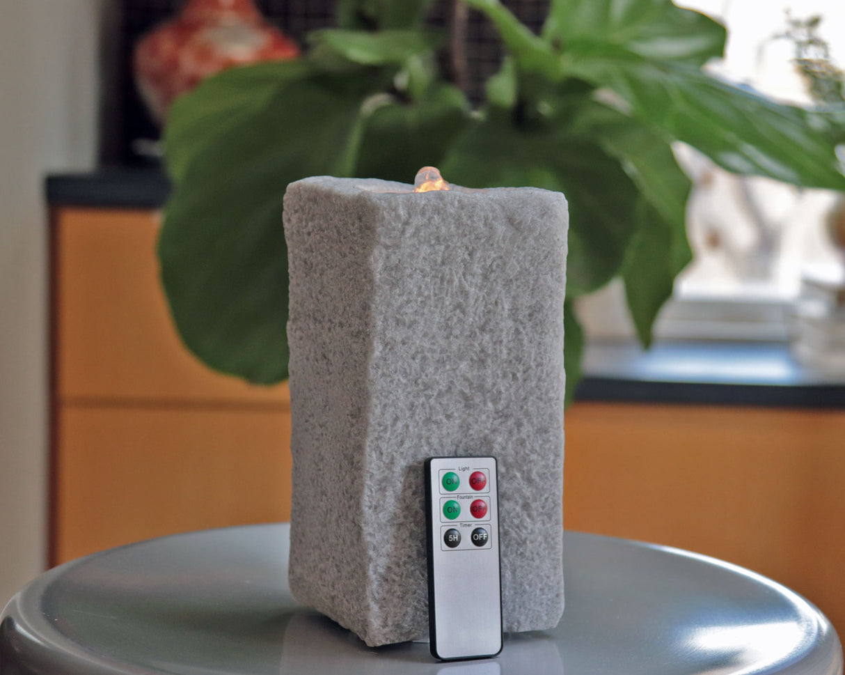Water Wick LED Grey Stone Fountain Wax Candle with Remote