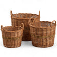 Round wicker basket with green stripe and handles