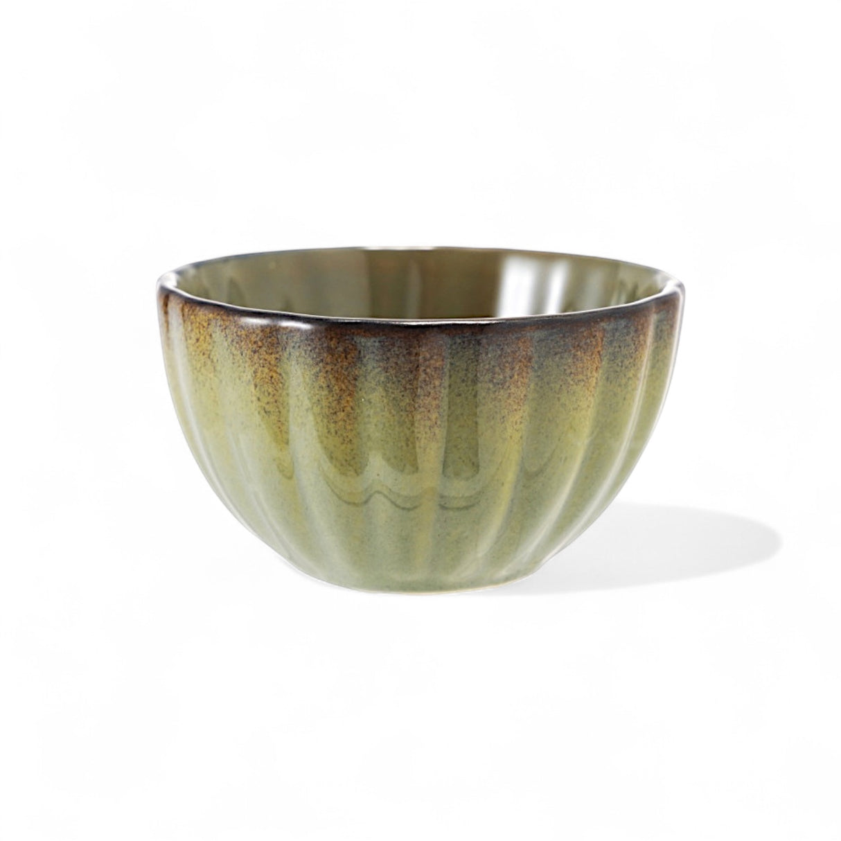 Stoneware ribbed bowl in sage green reactive glaze