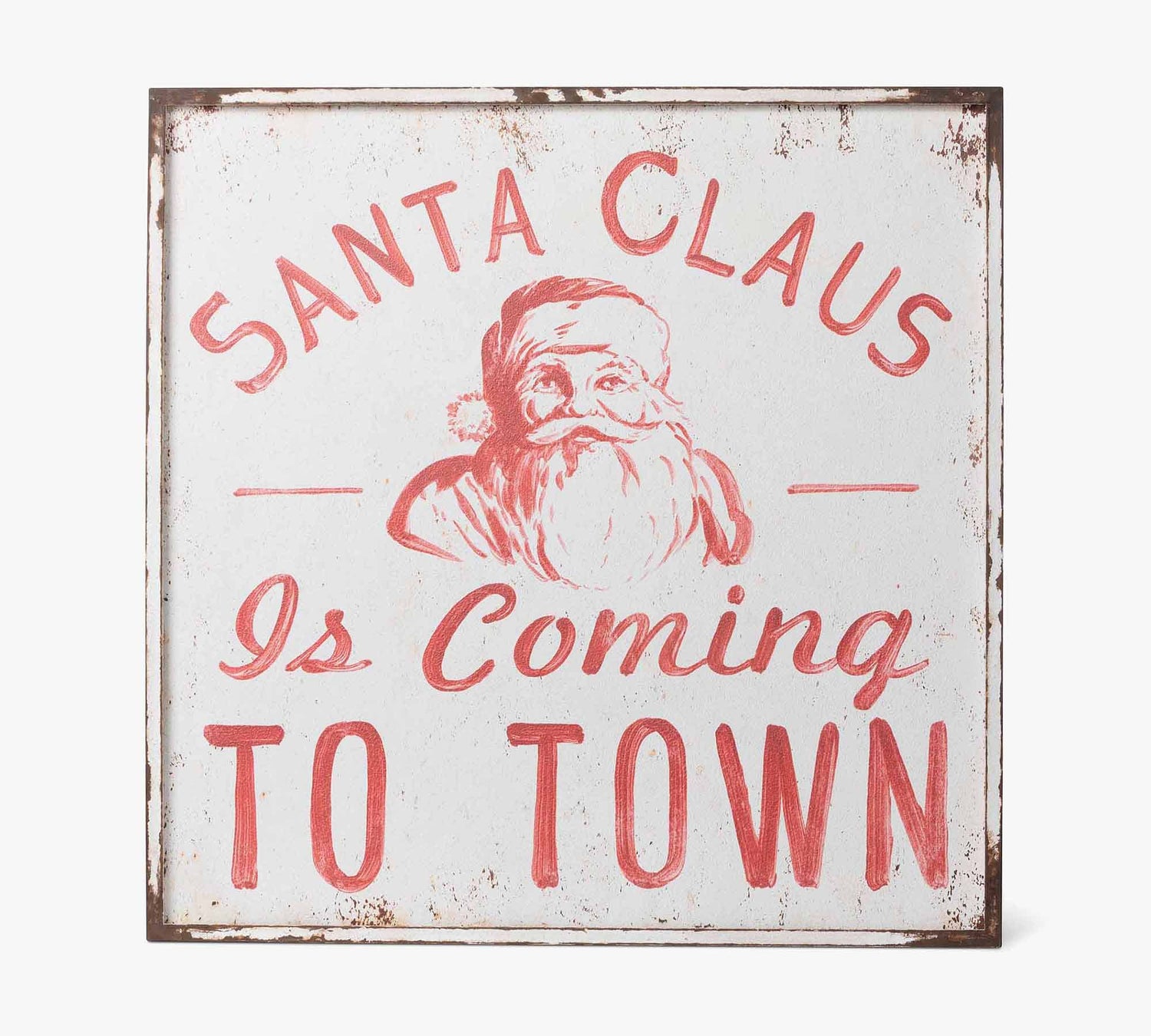 Vintage-Inspired Santa Claus is Coming to Town Distressed Metal Sign