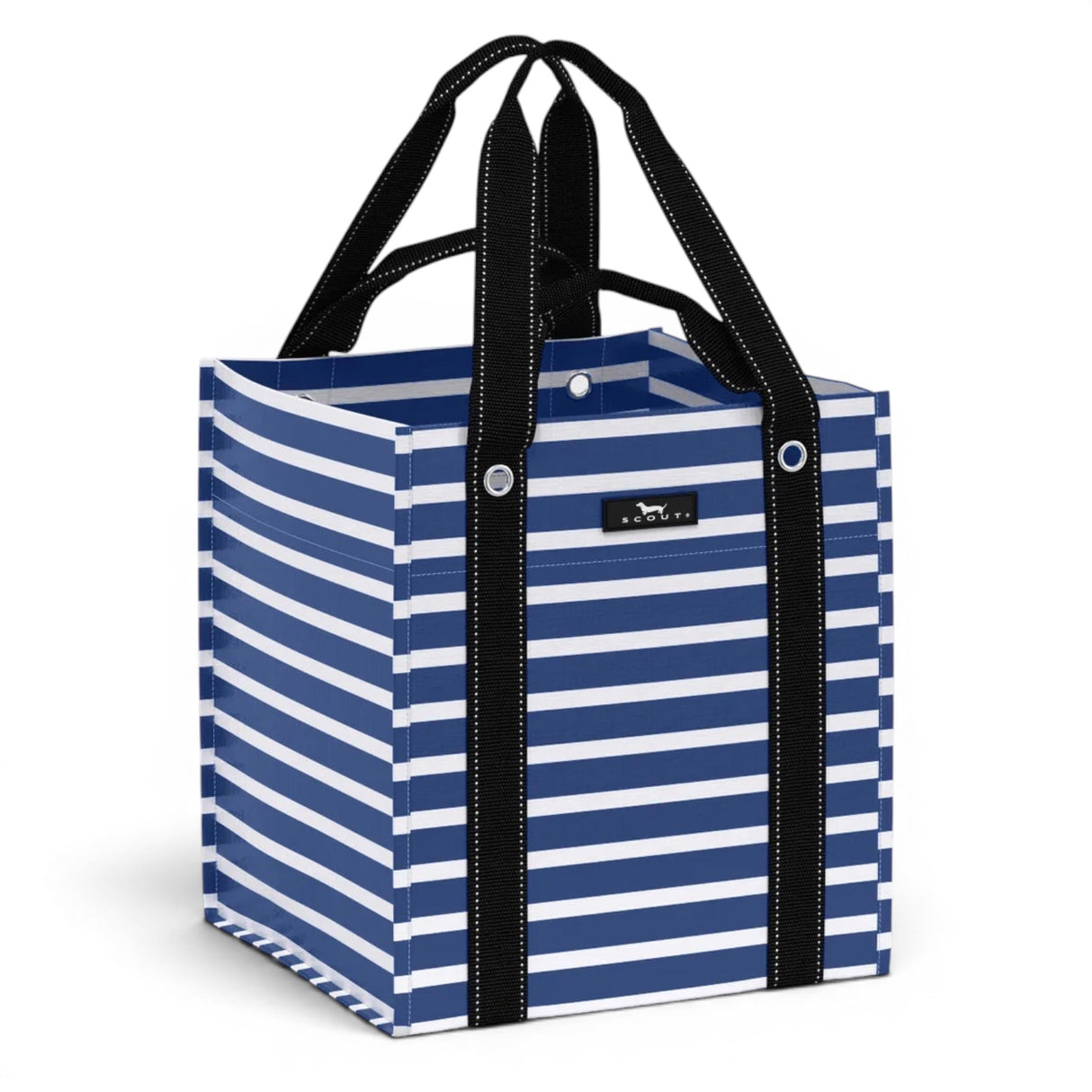 SCOUT navy stripe reusable grocery tote heavy duty structured market bag