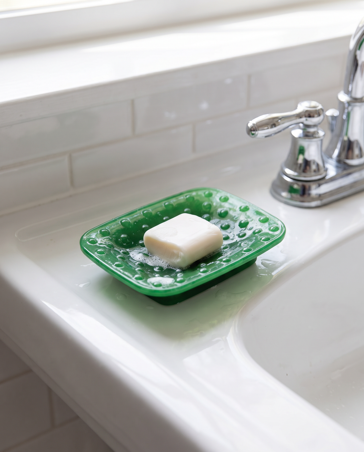 Embossed Milk Glass Footed Soap Dish