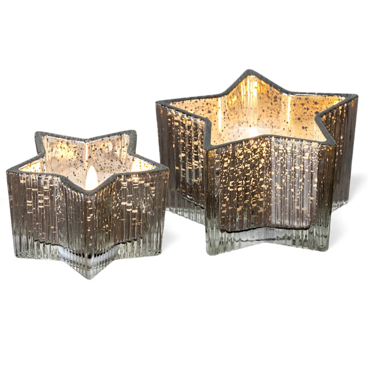 silver mercury glass star LED candle with 3D flame