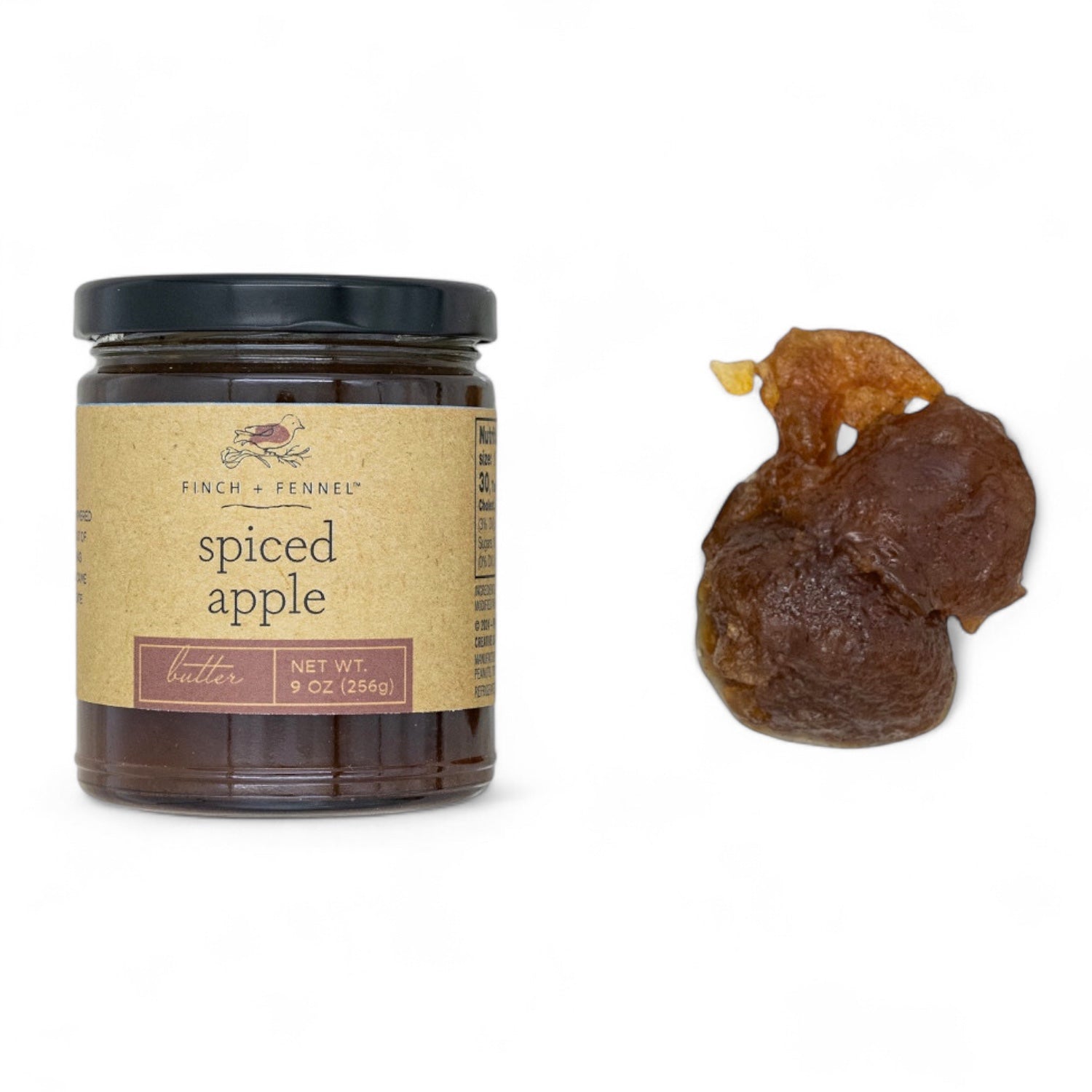 Jar of spiced apple butter, 9 oz, smooth spread with warm spices