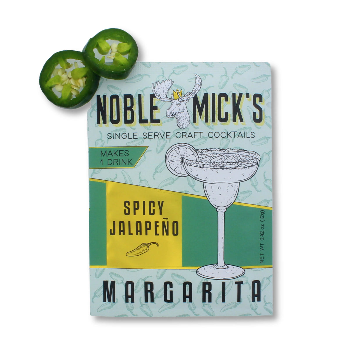 Spicy jalapeño margarita cocktail mix single serve packet by Noble Mick’s for craft margaritas