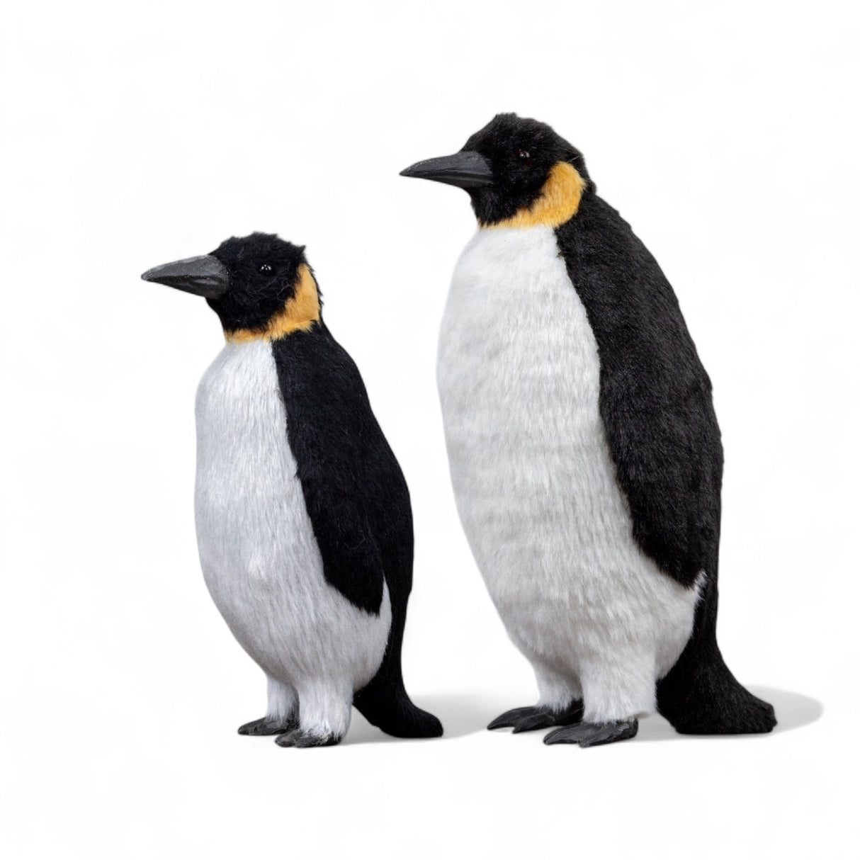Standing penguin figurines faux fur plastic