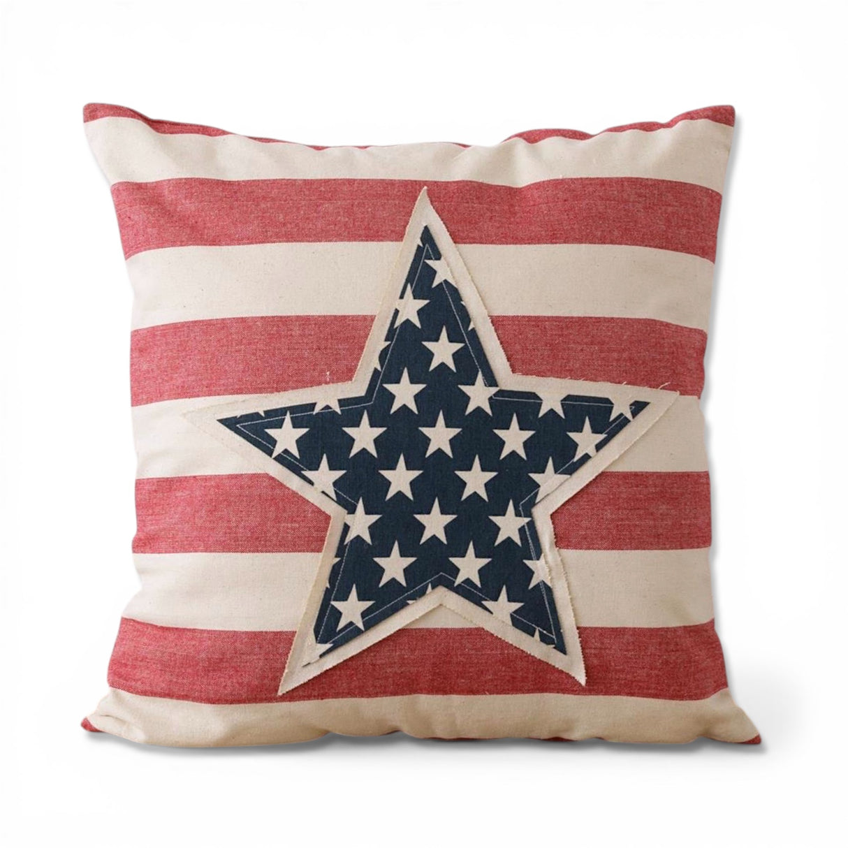 patriotic striped pillow with star patch 18x18 americana throw pillow