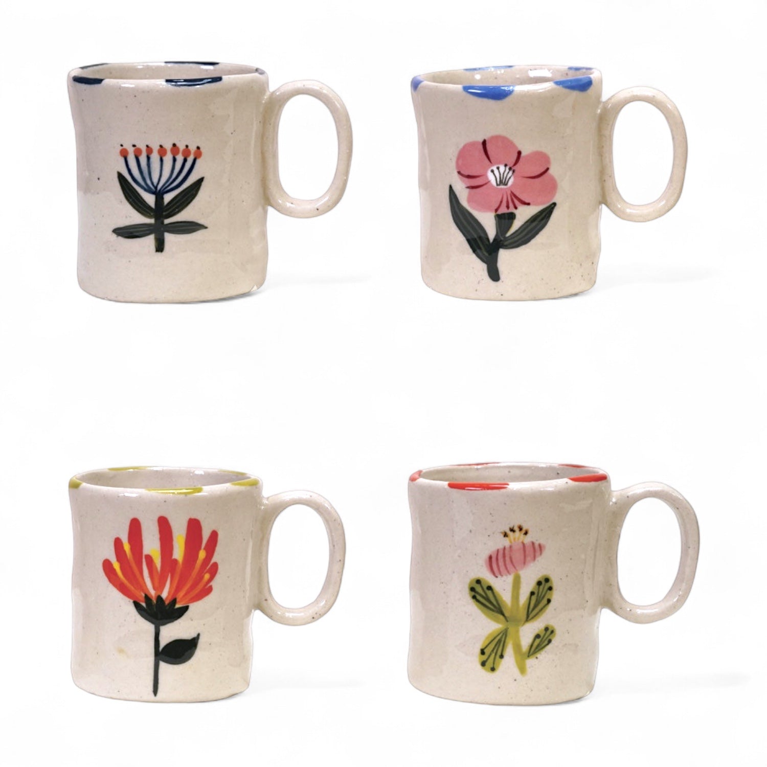 Hand-painted stoneware child mug with floral design, 5 oz, 4 styles.