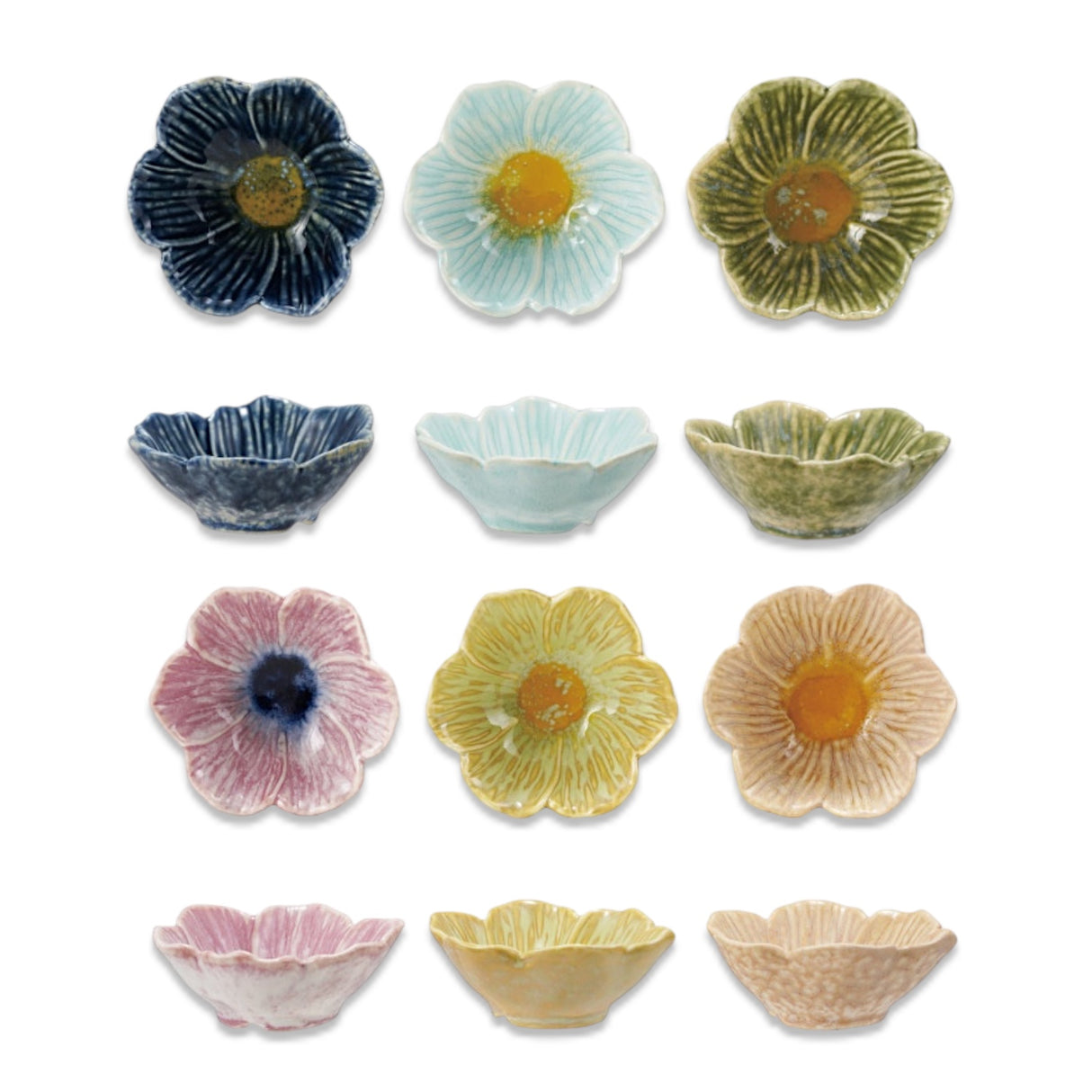 ceramic flower shaped bowl reactive glaze small dip bowl