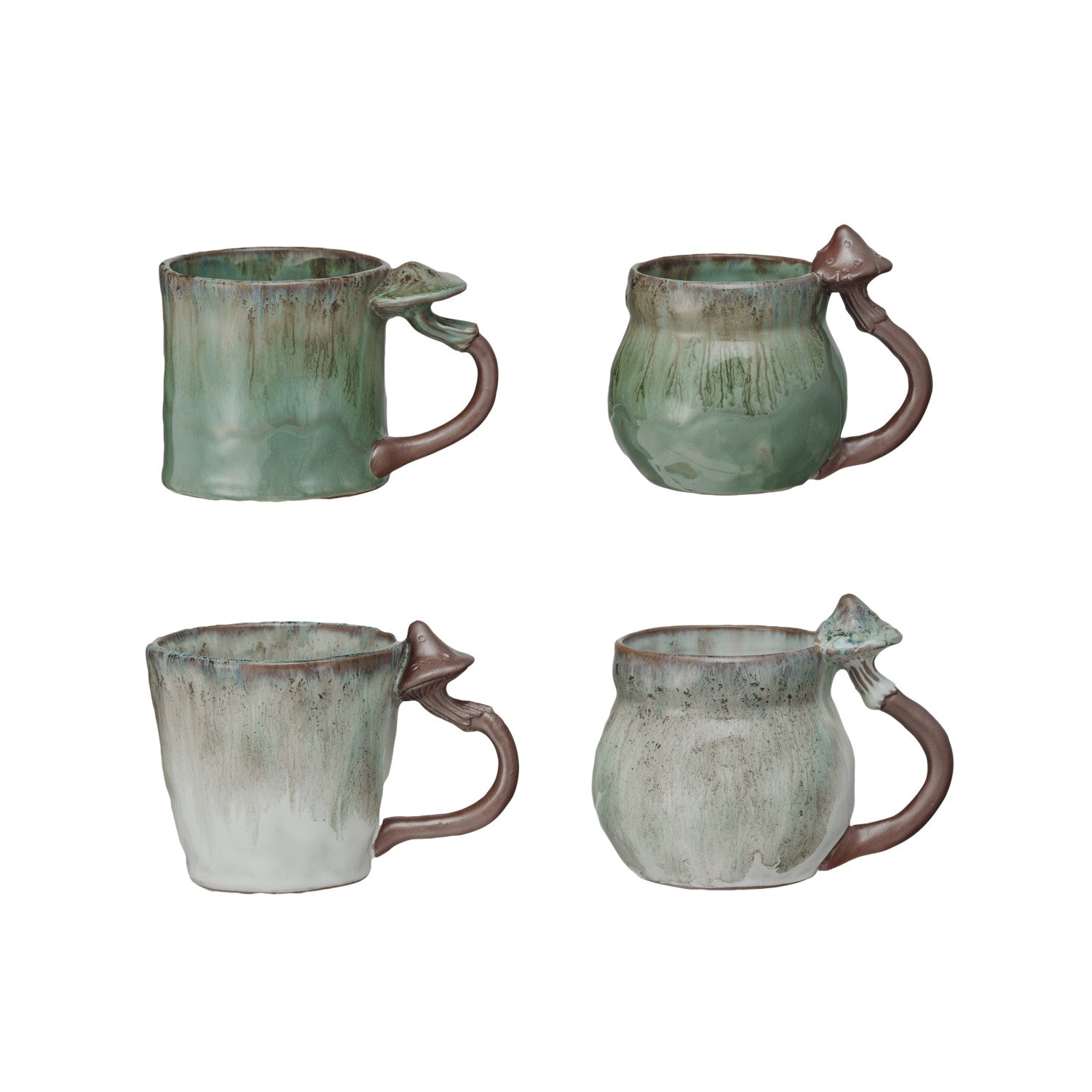 Stoneware mug with mushroom handle and reactive glaze finish, 14 oz.