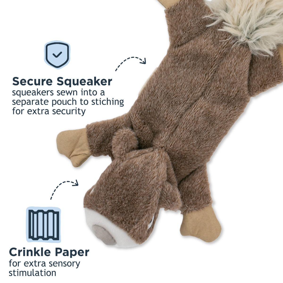 Stuffless Squirrel Plush Squeaker Dog Toy