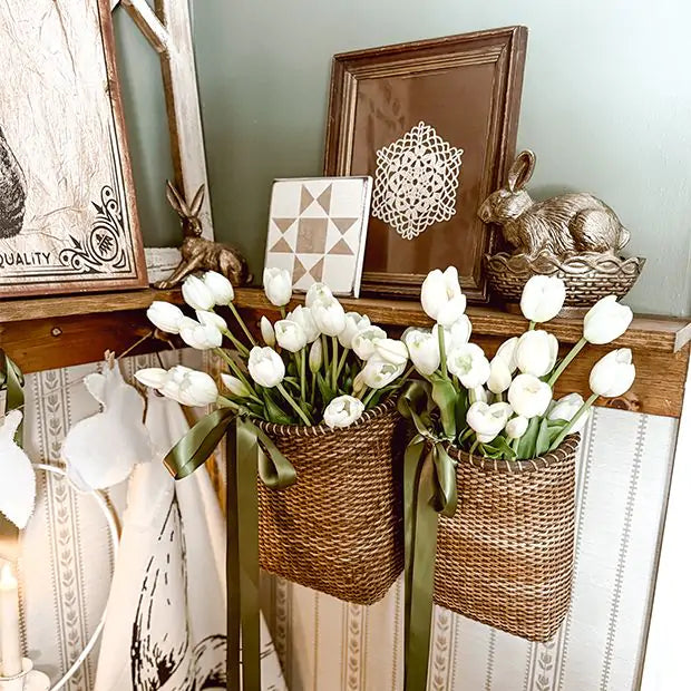 Handwoven Rattan Door Basket with Handle
