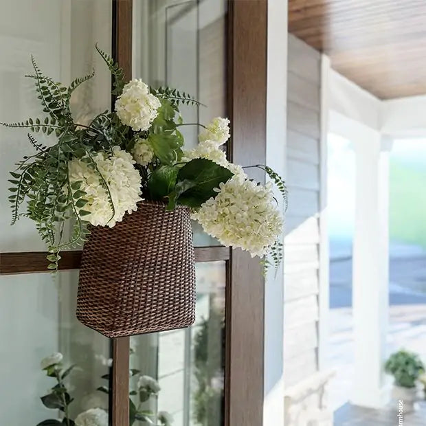 Handwoven Rattan Door Basket with Handle